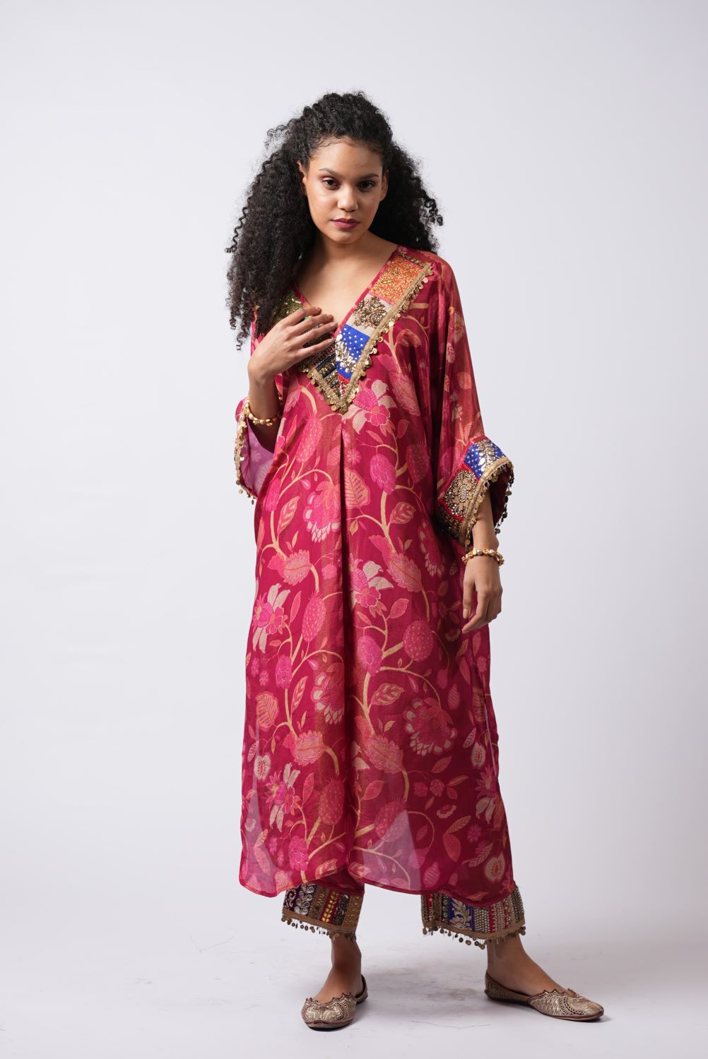 Boho Chic Kaftan Set With Handowrk Detailing