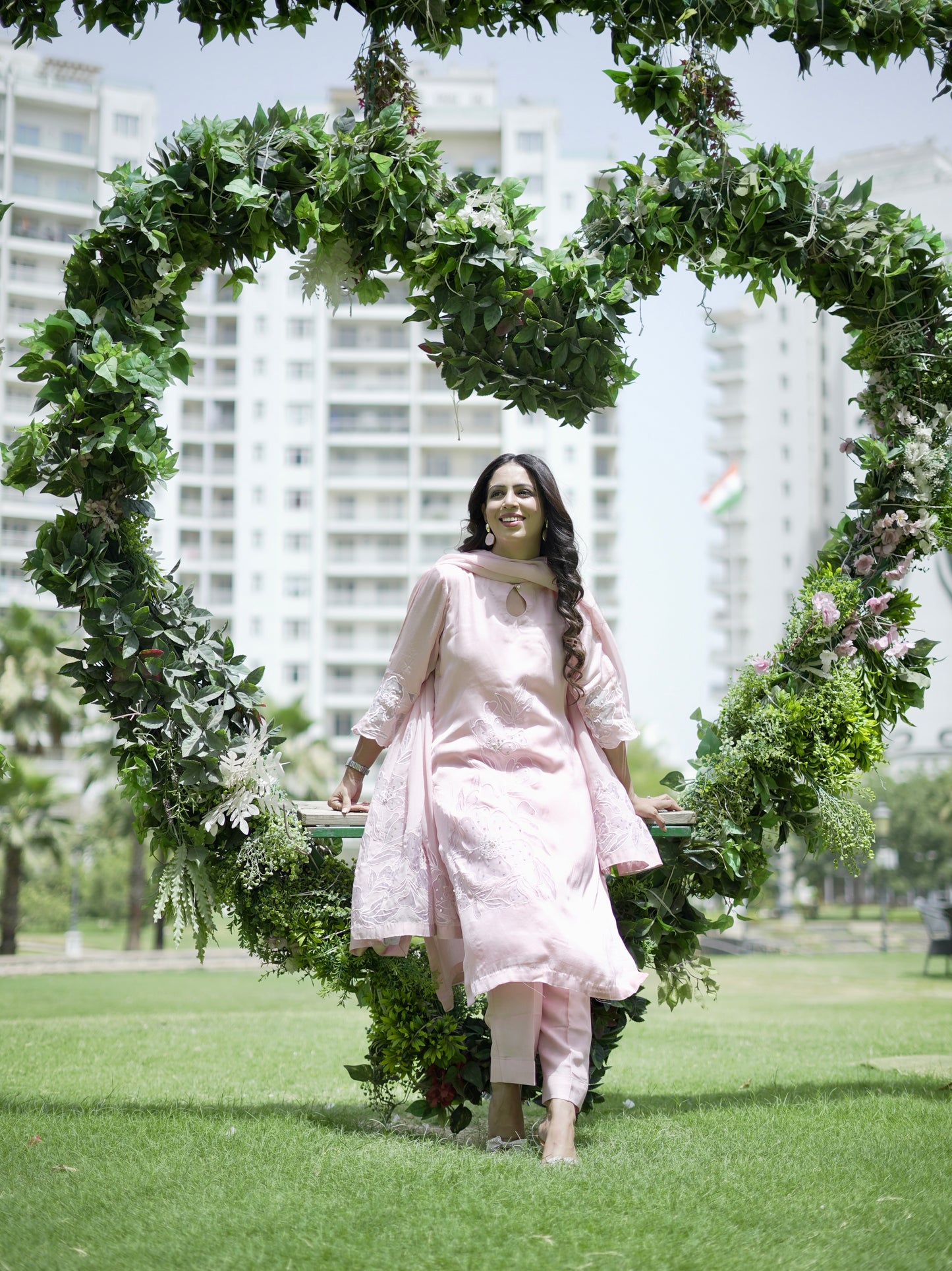 Chic Blush Pink Fusion Work With Leatherite Sequens Kurta Set