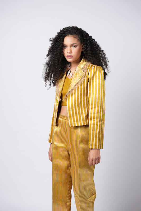 Fringe Flair & Stripes 3 Piece Cropped Pant & Blazer Set