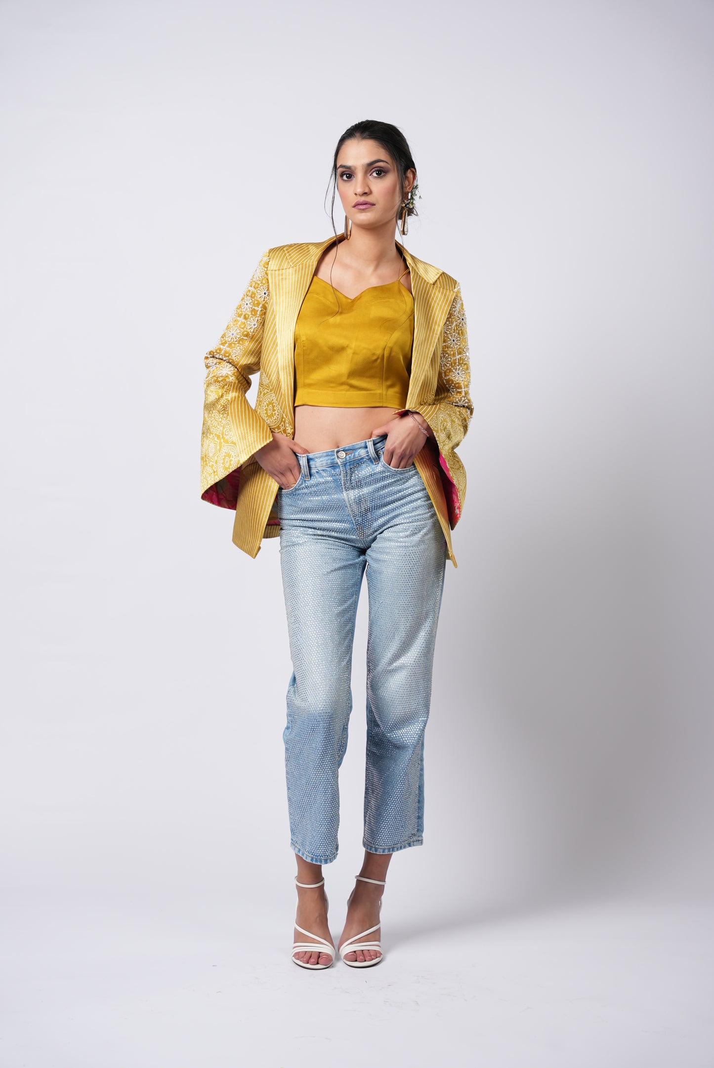 Bohemian Bandhej Mustard Two-Piece Ensemble