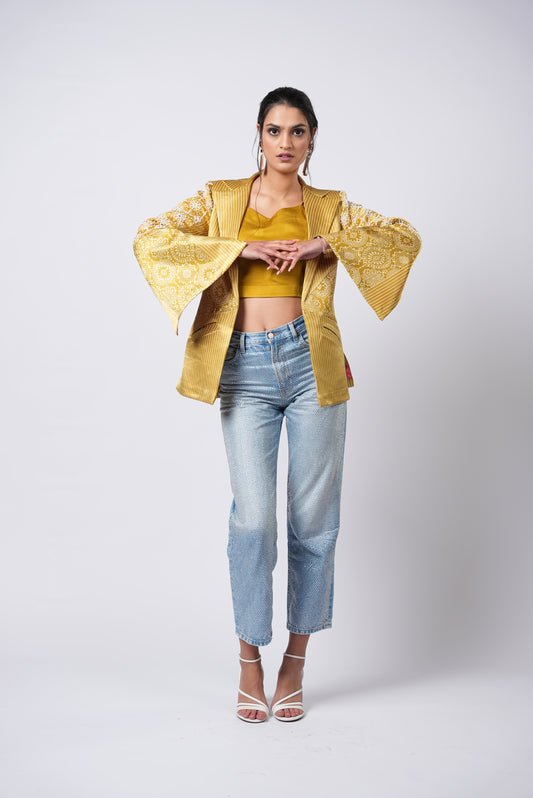 Bohemian Bandhej Mustard Two-Piece Ensemble