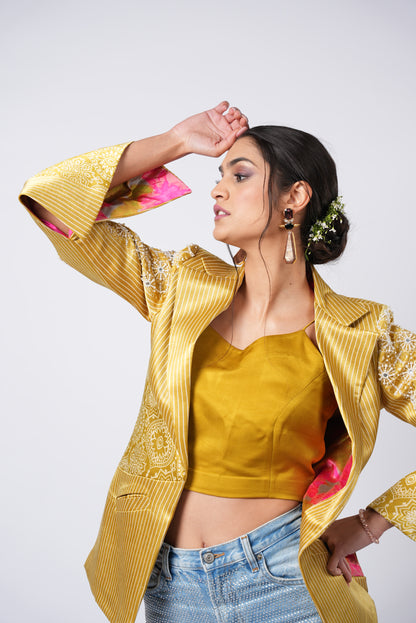 Bohemian Bandhej Mustard Two-Piece Ensemble