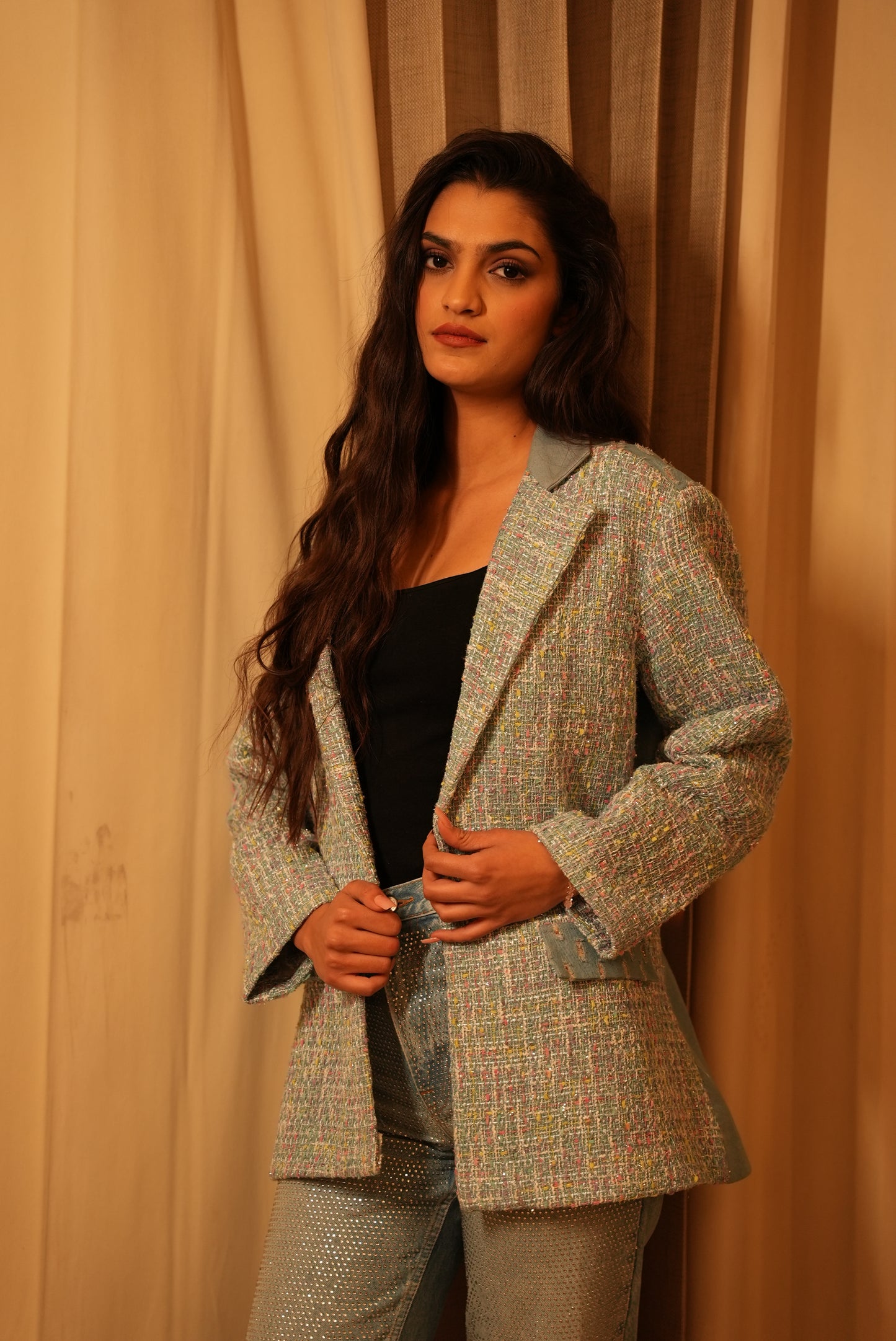 Color Pop Tweed Blazer-Jacket